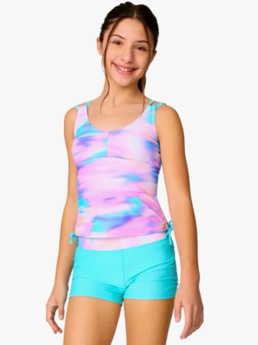 Teen tween Girls' Pink & Teal Tankini Swim Set free country dreamy drift M 10 12